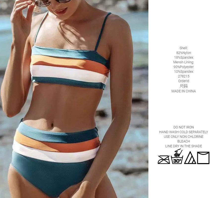 Striped Contrast Color Swimsuit - Aspire Shop