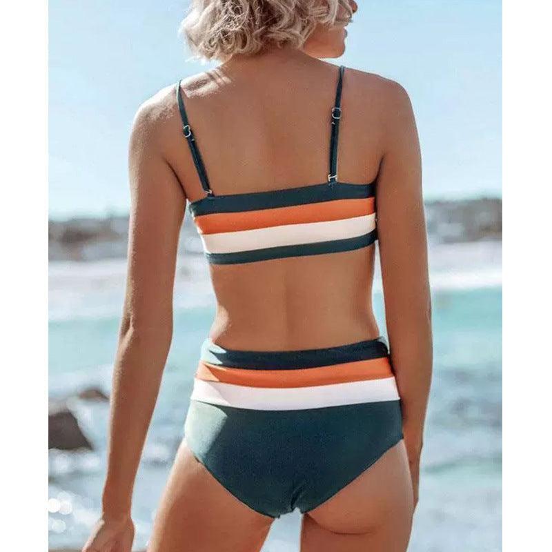 Striped Contrast Color Swimsuit - Aspire Shop