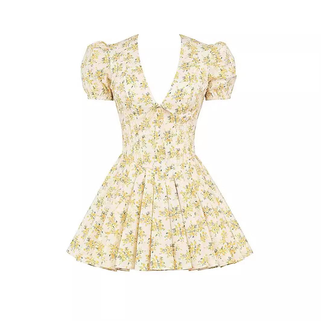 Yellow Flowers Print French Dress™ | Exclusive, Soft and Comfortable Cotton dress⭐⭐⭐⭐⭐ - Aspire Shop